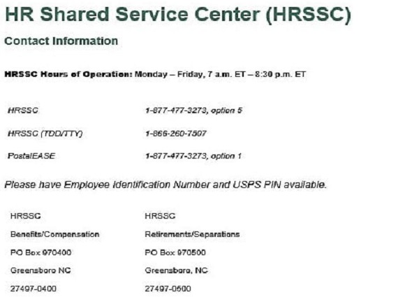 USPS HRSSC phone number - USPS human resources